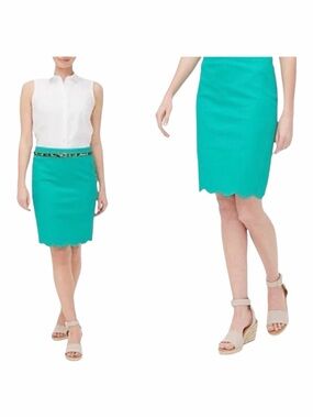 J. Crew Green Pencil Scalloped Hem Skirt